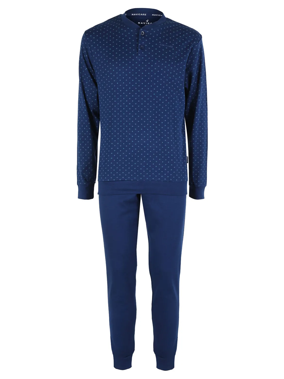 Navigare Pigiama lungo da uomo in cotone interlock con stampe - blu