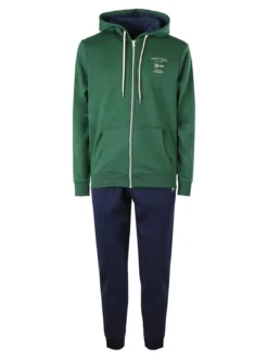 Navy Sail Completo tuta da uomo felpata con cappuccio e zip intera - verde