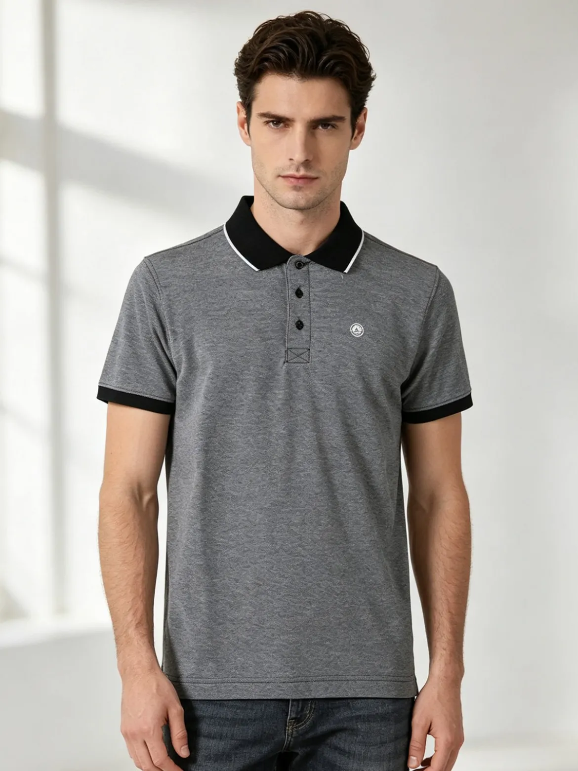 Navy Sail Polo da uomo in cotone a maniche corte con logo - nero