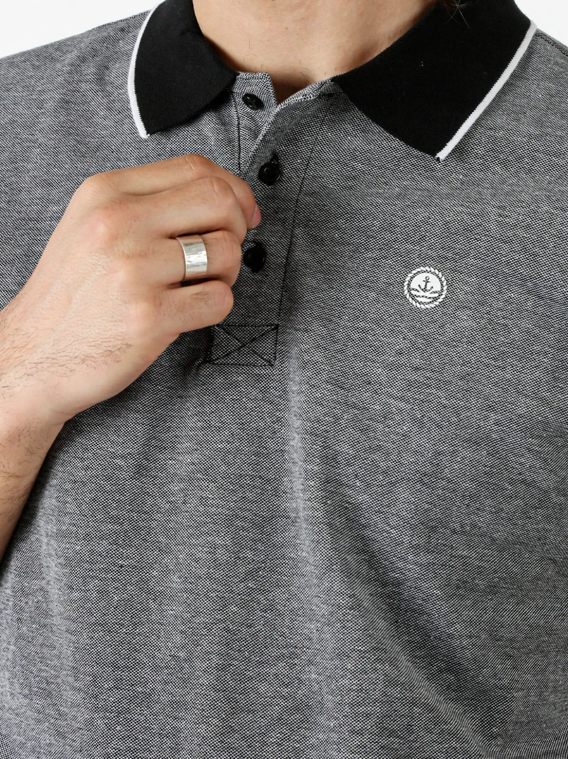 Navy Sail Polo da uomo in cotone a maniche corte con logo - nero