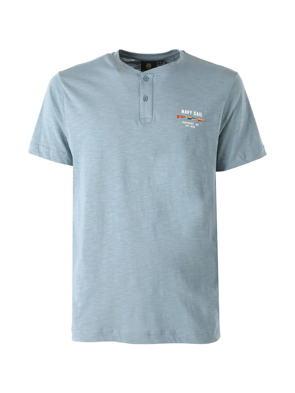 Navy Sail T-shirt da uomo in cotone con bottoni - blu