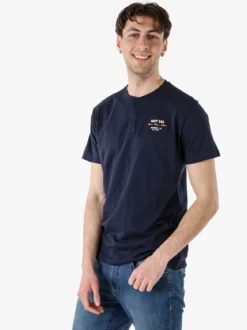 Navy Sail T-shirt da uomo in cotone con bottoni - blu scuro