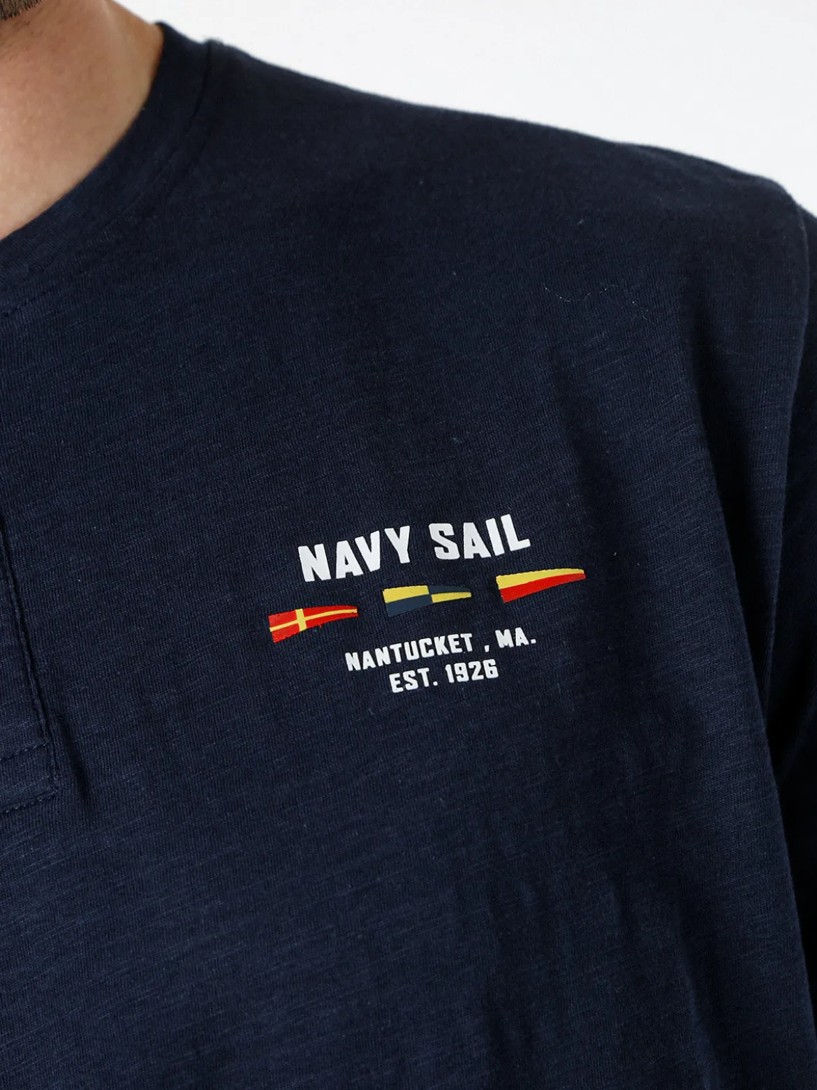 Navy Sail T-shirt da uomo in cotone con bottoni - blu scuro