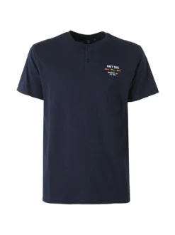 Navy Sail T-shirt da uomo in cotone con bottoni - blu scuro