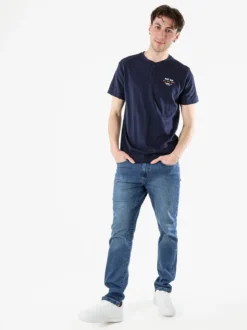 Navy Sail T-shirt da uomo in cotone con bottoni - blu scuro