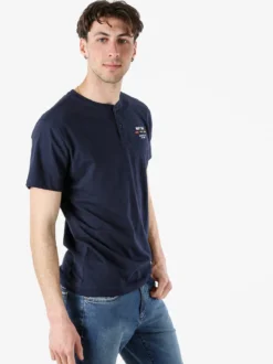 Navy Sail T-shirt da uomo in cotone con bottoni - blu scuro