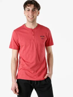 Navy Sail T-shirt da uomo in cotone con bottoni - corallo