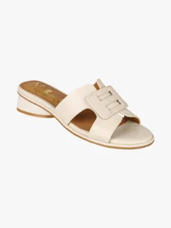 Nazareno Gabrielli Ciabatte donna in ecopelle con logo e tacco basso - beige