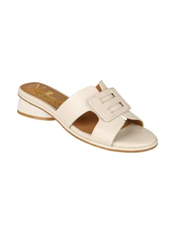Nazareno Gabrielli Ciabatte donna in ecopelle con logo e tacco basso - beige