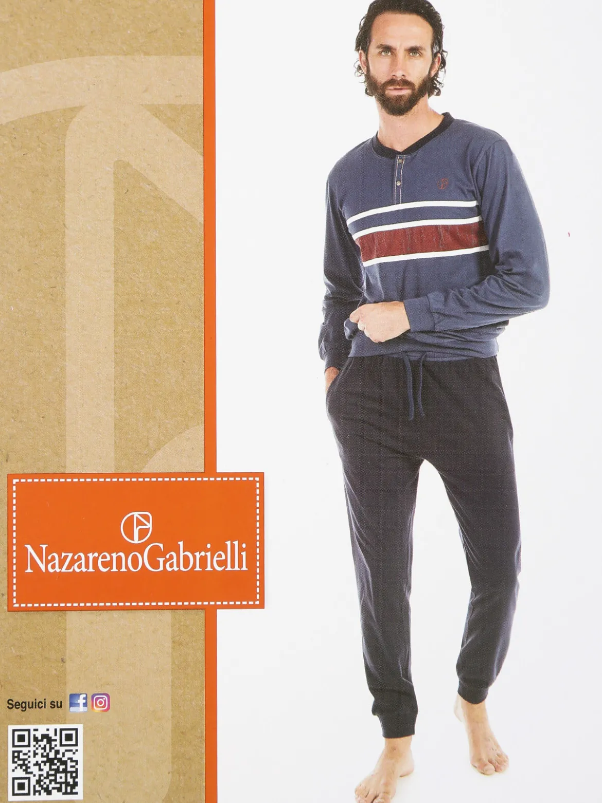 Nazareno Gabrielli Pigiama lungo uomo in cotone