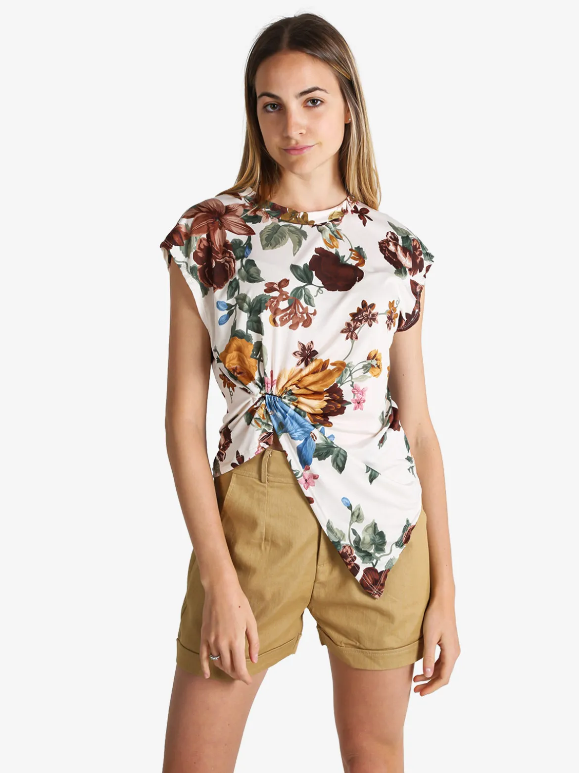 New Collection Blusa donna fiorata a maniche corte