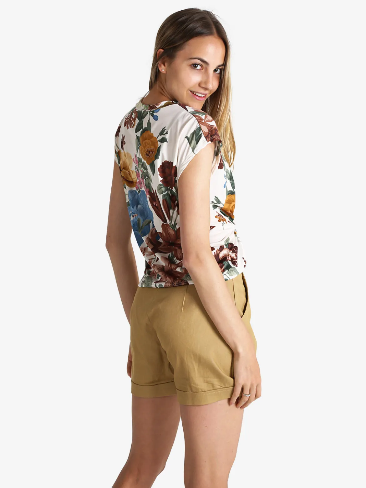 New Collection Blusa donna fiorata a maniche corte