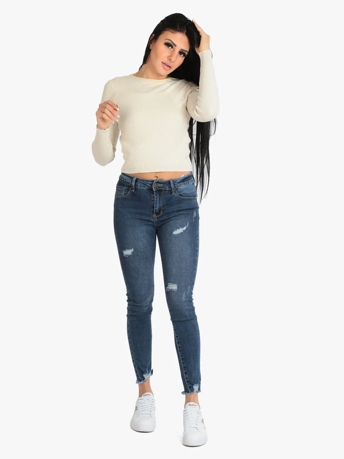 New Collection Jeans slim fit con strappi da donna