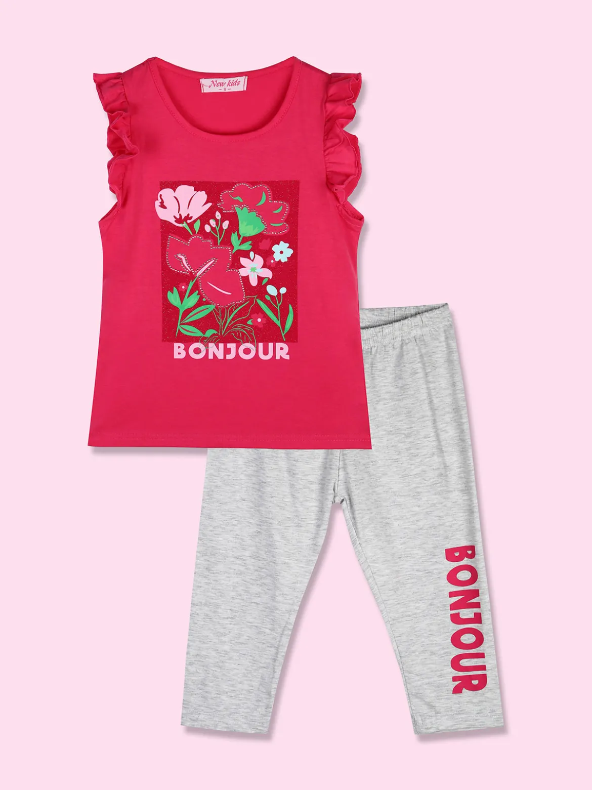 New Kids Completo da bambina con t-shirt e leggings a 3/4
