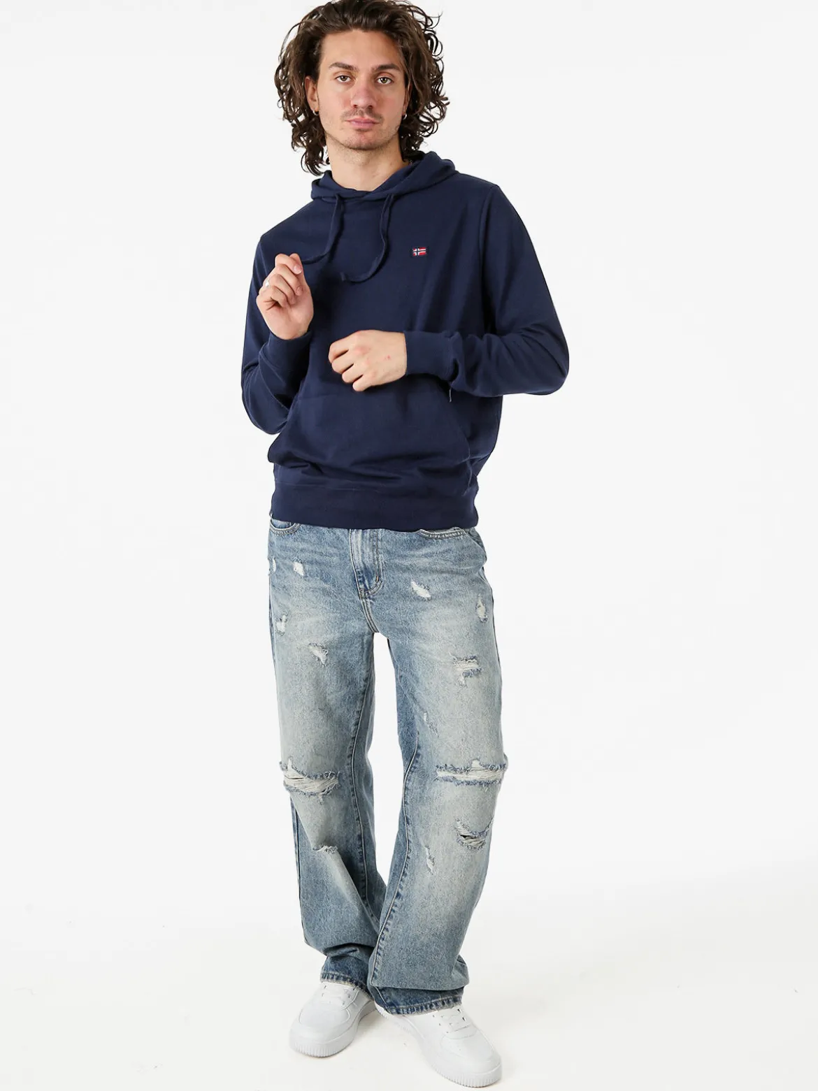 Norway Felpa da uomo con cappuccio in misto cotone - blu scuro