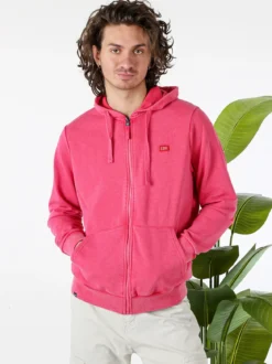 Norway Felpa da uomo full zip con cappuccio e stampa dietro - fucsia