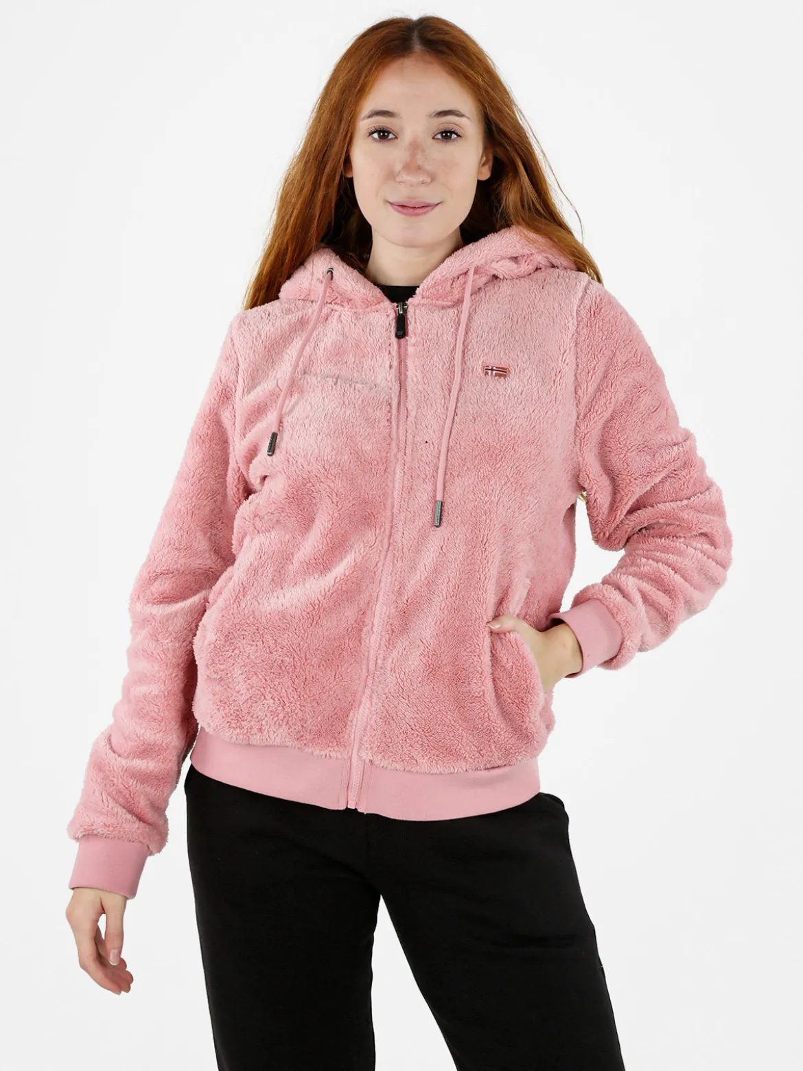 Norway Felpa donna invernale con cappuccio e zip - rosa