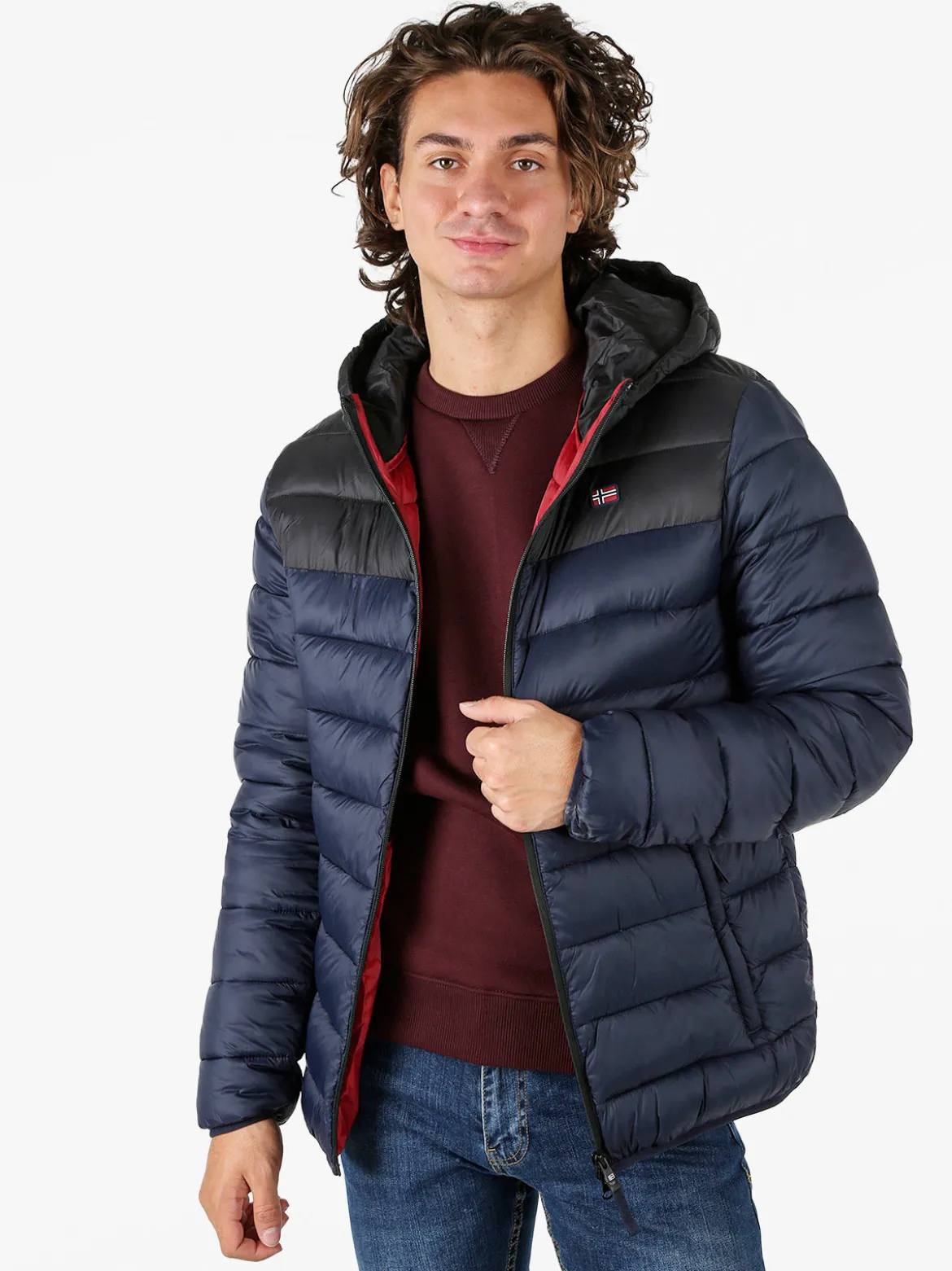 Norway Giubbotto imbottito da uomo con cappuccio e zip - blu scuro
