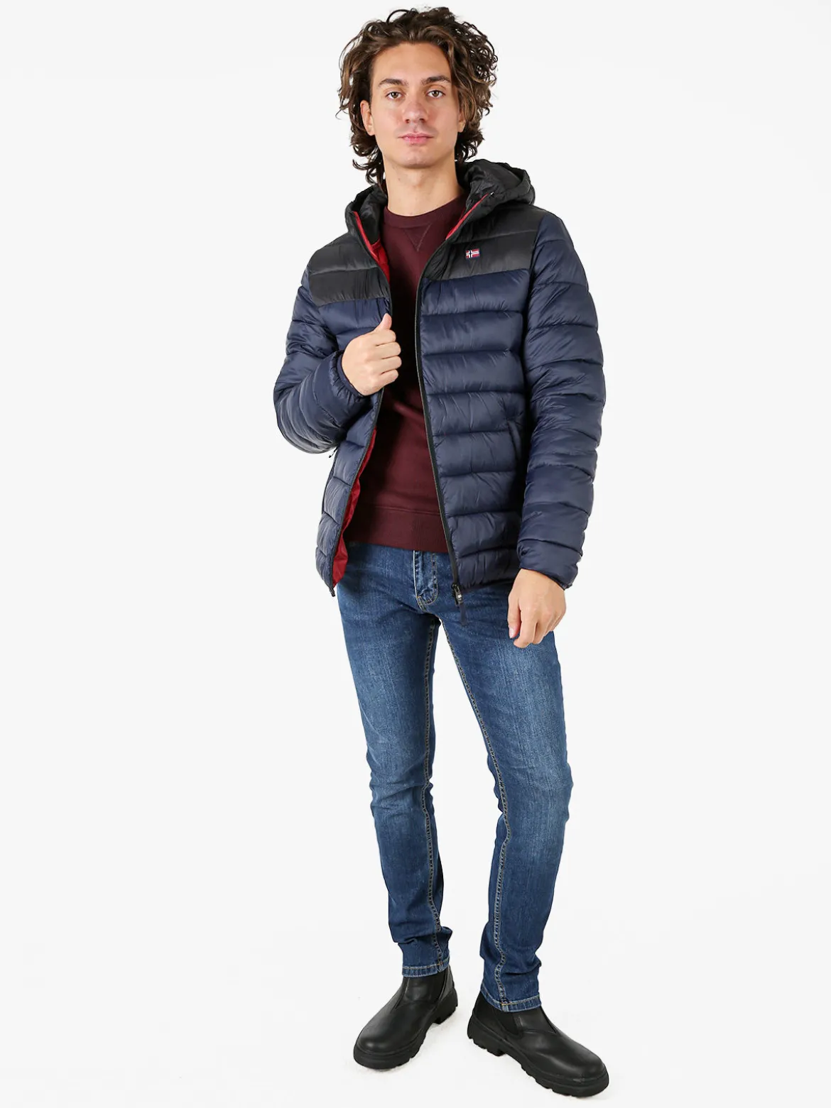 Norway Giubbotto imbottito da uomo con cappuccio e zip - blu scuro