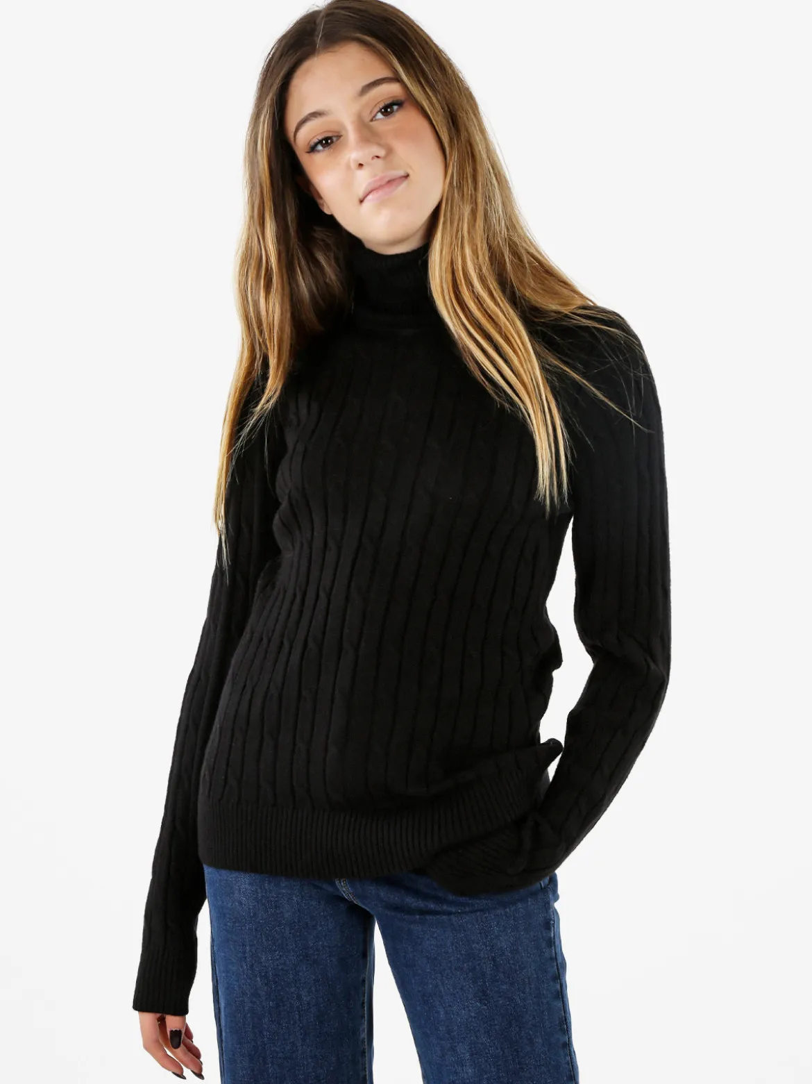 Norway Maglione dolcevita donna a trecce - nero