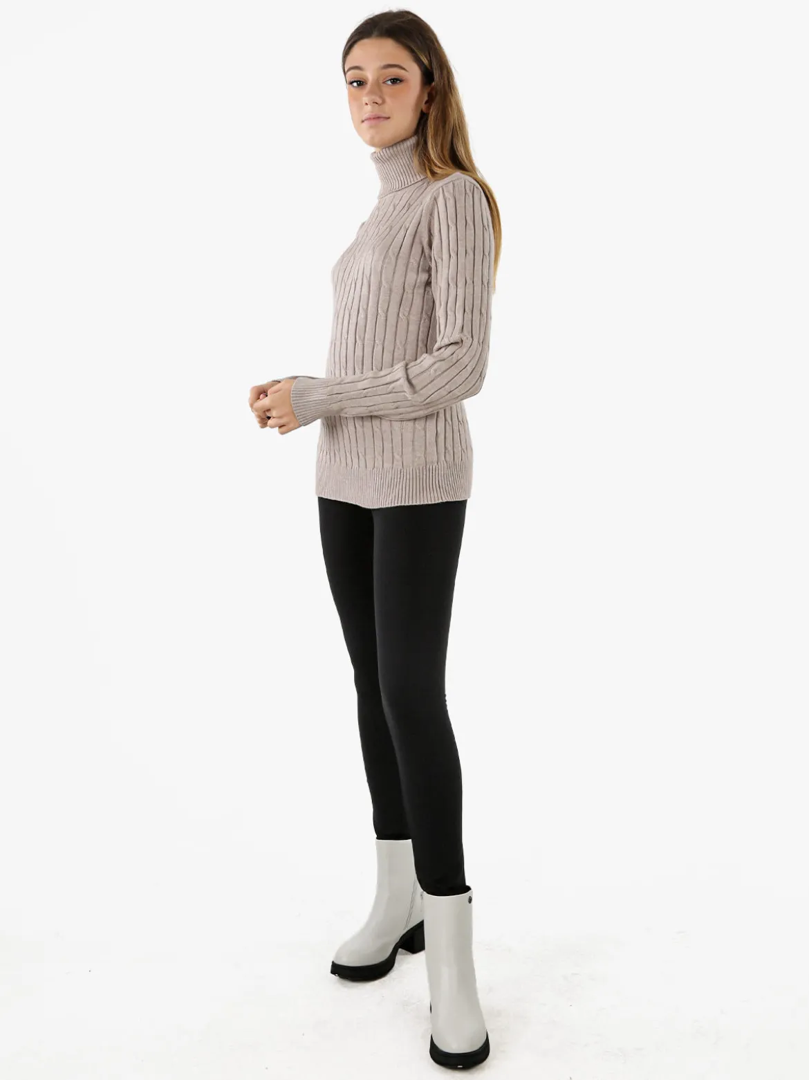 Norway Maglione dolcevita donna a trecce - sabbia