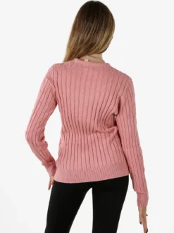 Norway Maglione girocollo da donna a trecce - rosa