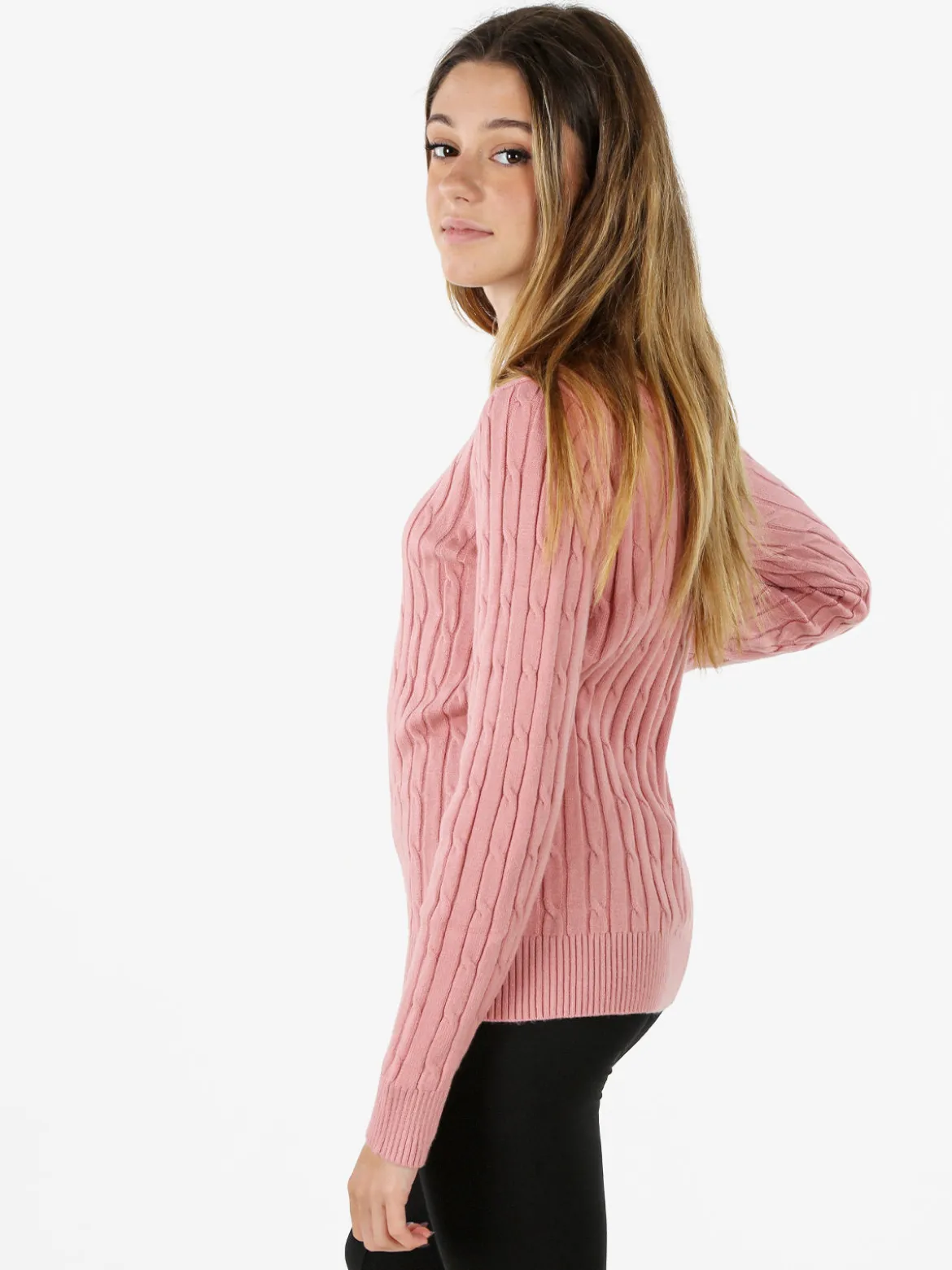 Norway Maglione girocollo da donna a trecce - rosa