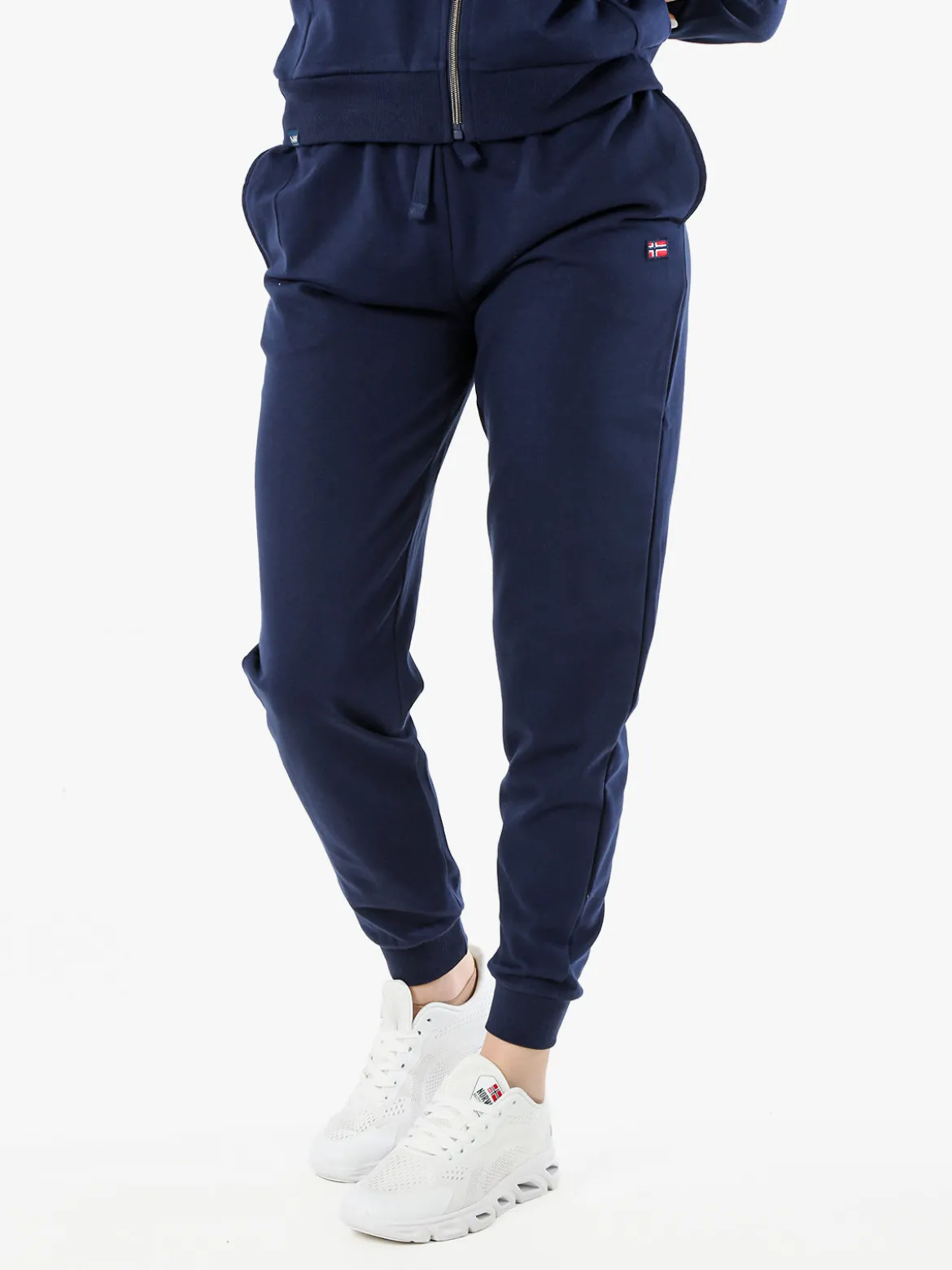 Norway Pantaloni tuta da donna in cotone con coulisse e polsini - blu scuro
