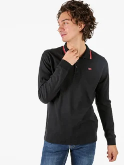 Norway Polo da uomo a maniche lunghe in cotone - nero