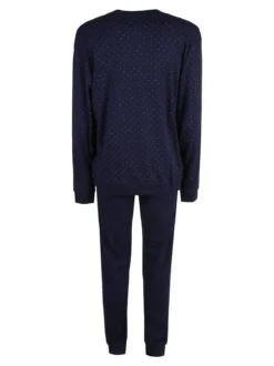Nottingham Pigiama lungo da uomo in cotone interlock con stampe - blu scuro