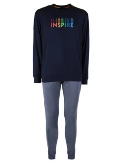 Nottingham Pigiama lungo da uomo in misto cotone jersey