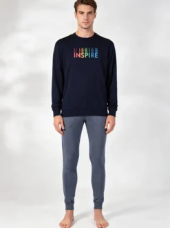 Nottingham Pigiama lungo da uomo in misto cotone jersey