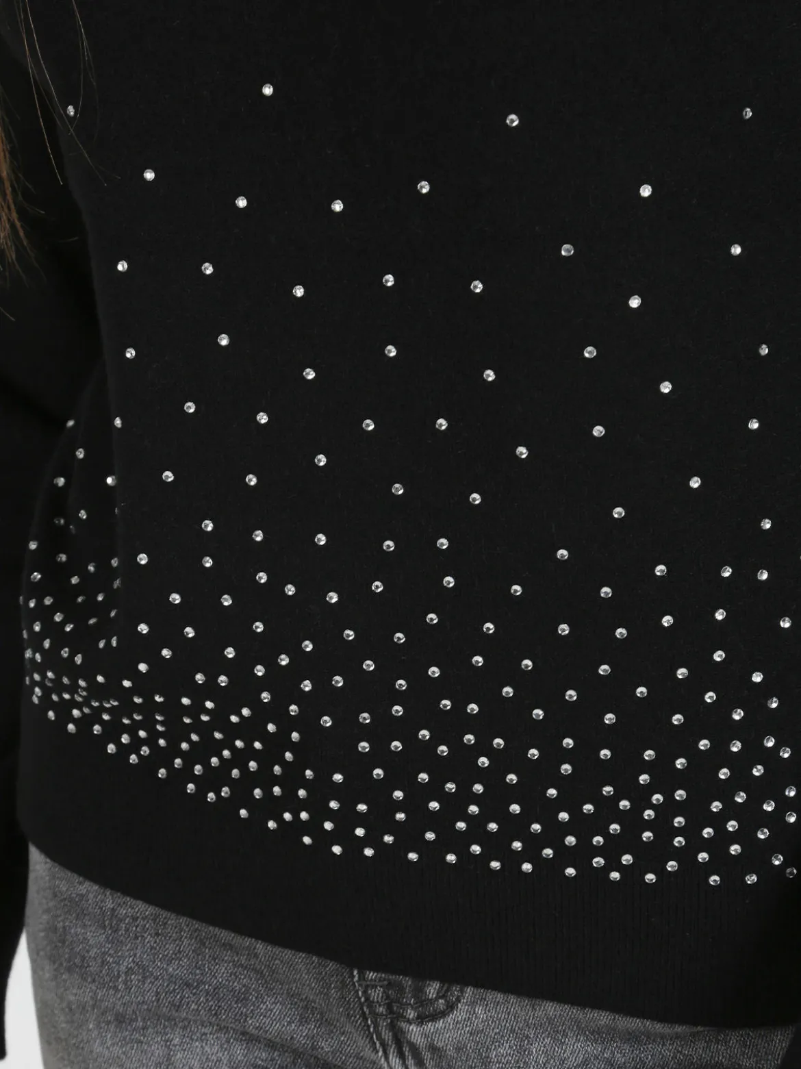Nova Pullover dolcevita da donna con strass - nero
