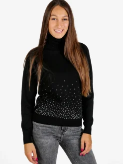 Nova Pullover dolcevita da donna con strass - nero