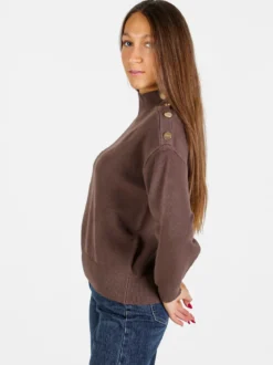 Nova Pullover donna a collo alto con bottoni - marrone