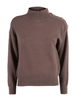 Nova Pullover donna a collo alto con bottoni - marrone
