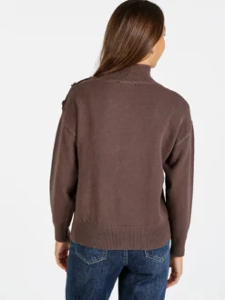 Nova Pullover donna a collo alto con bottoni - marrone