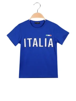 Paris T-shirt da ragazzo in cotone con stampa ITALIA - blu