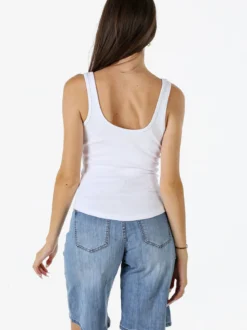 Peafowl Top da donna in cotone elasticizzato a costine - bianco