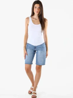 Peafowl Top da donna in cotone elasticizzato a costine - bianco