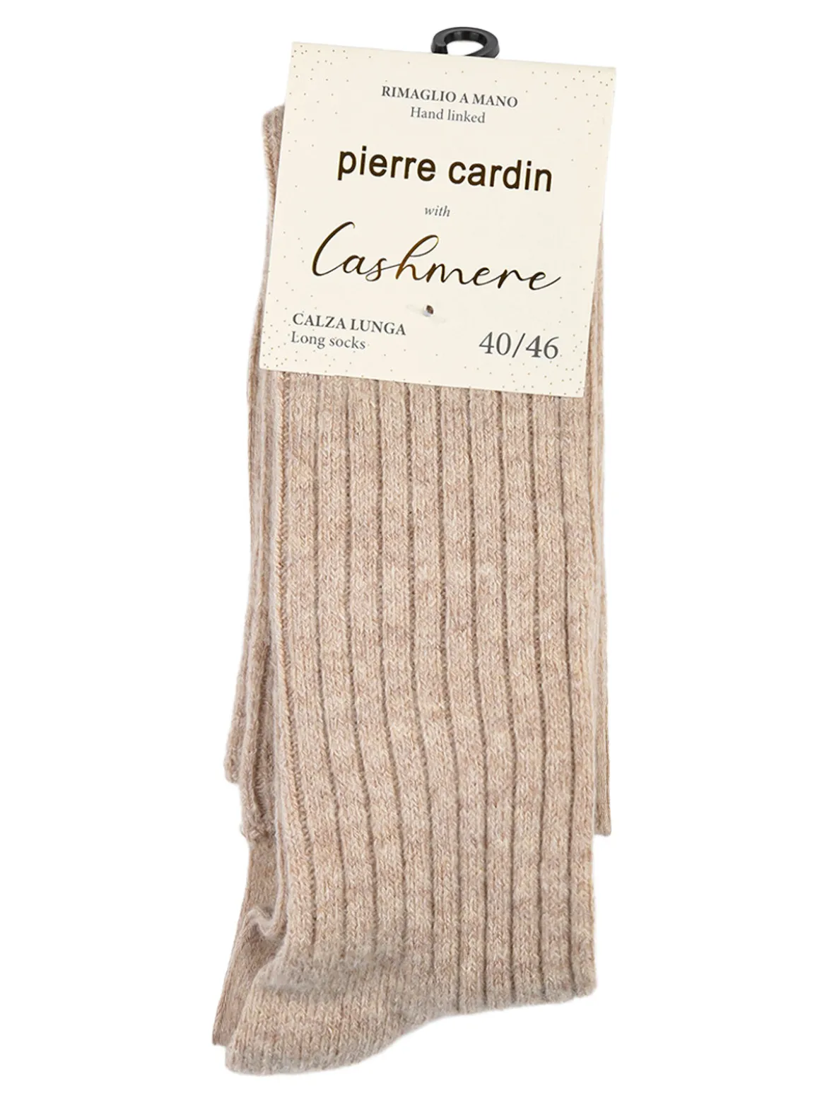 Pierre Cardin Calze lunghe da uomo in misto lana e cashmere a coste - beige