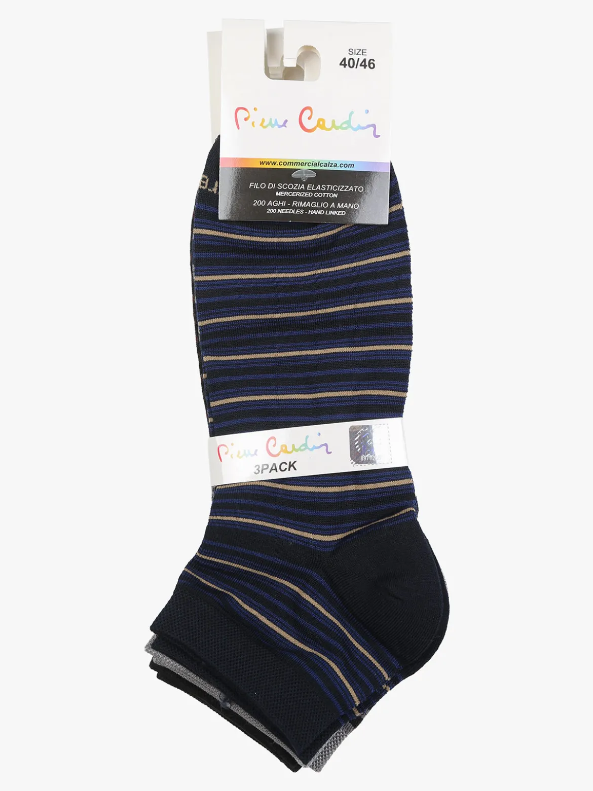 Pierre Cardin Confezione da 3 paia di calze corte rigate da uomo in filo di scozia