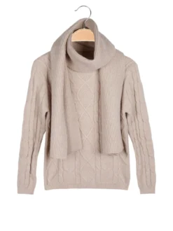 Pink Baby Maglione a treccia da bambina con sciarpa