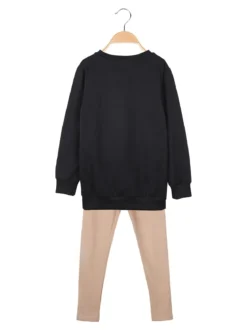 Pink Girl Completo 2 pezzi da bambina con felpa e leggings in pile - nero