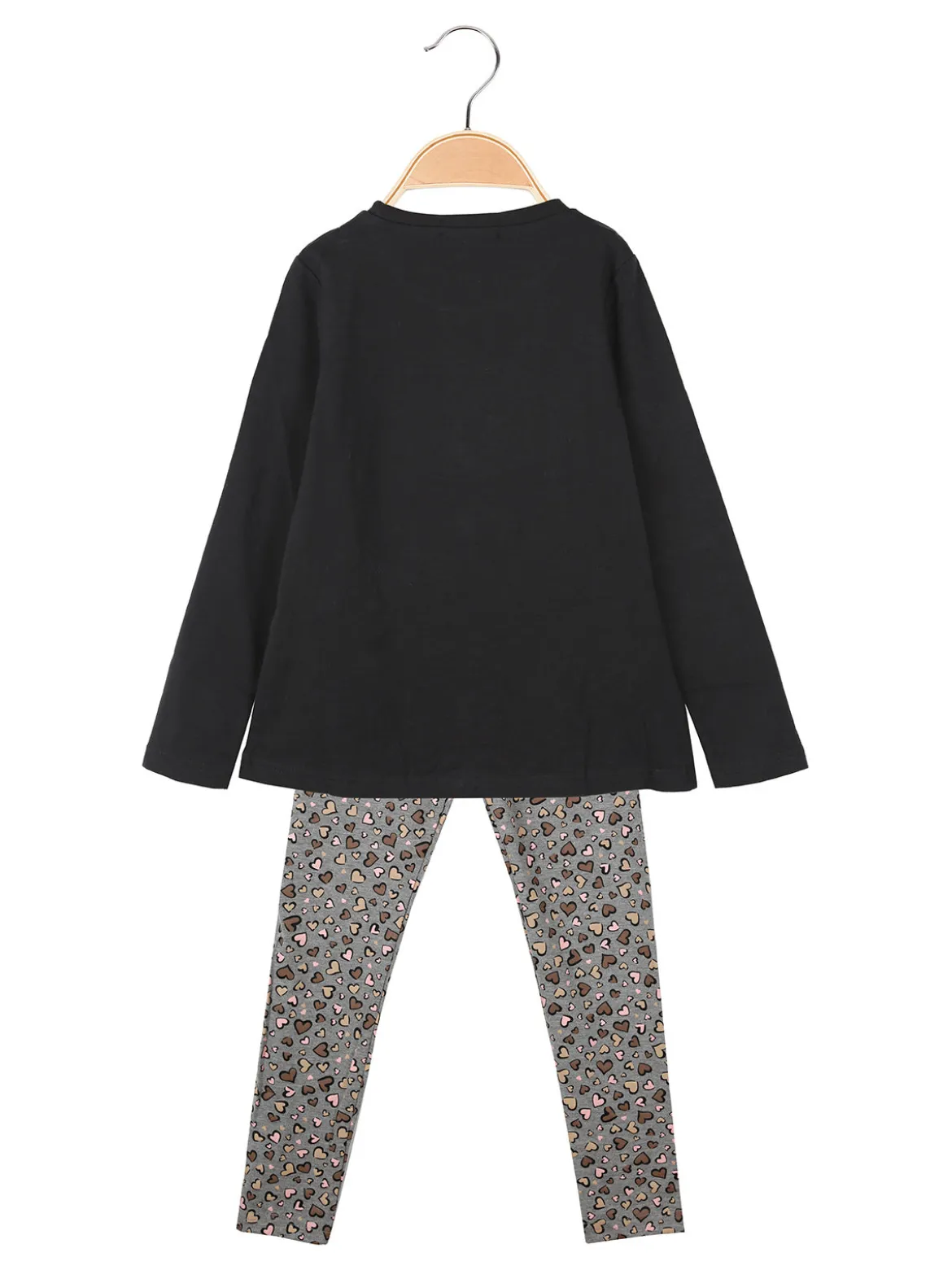 Pink Girl Completo 2 pezzi da bambina con maglietta e leggings cuori - nero