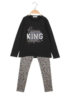 Pink Girl Completo 2 pezzi da bambina con maglietta e leggings cuori - nero