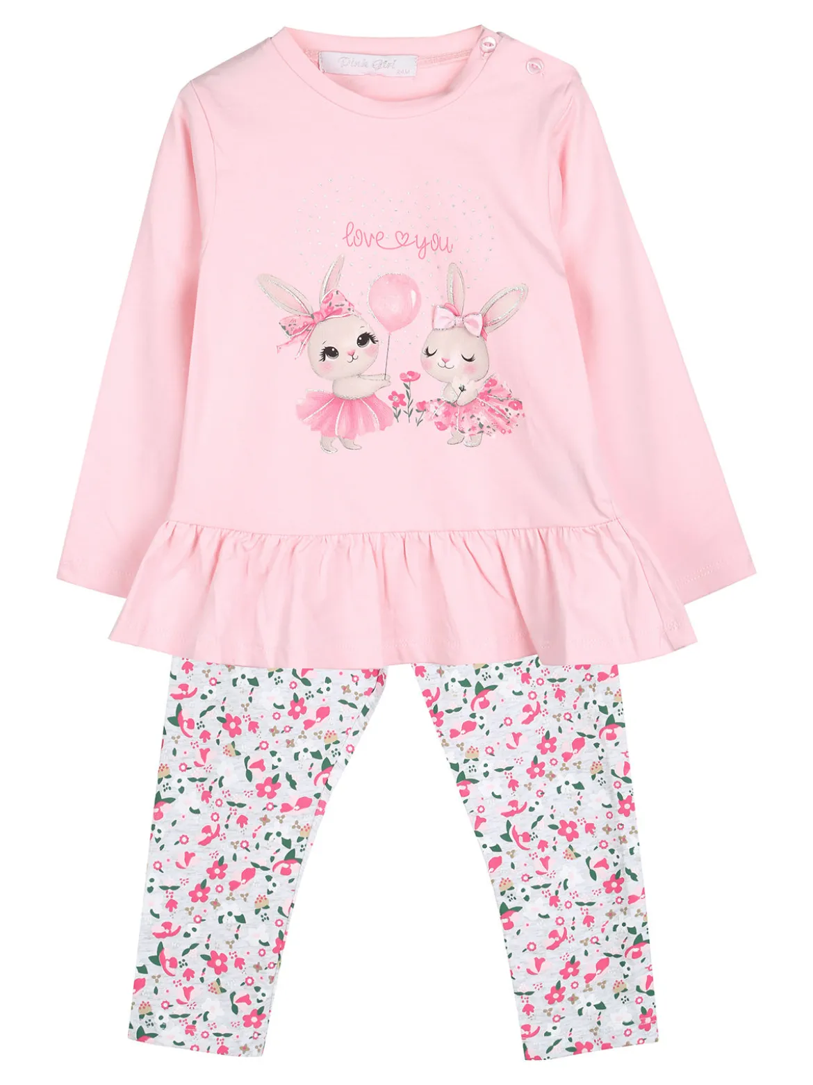 Pink Girl Completo 2 pezzi da neonata con leggings floreali - rosa