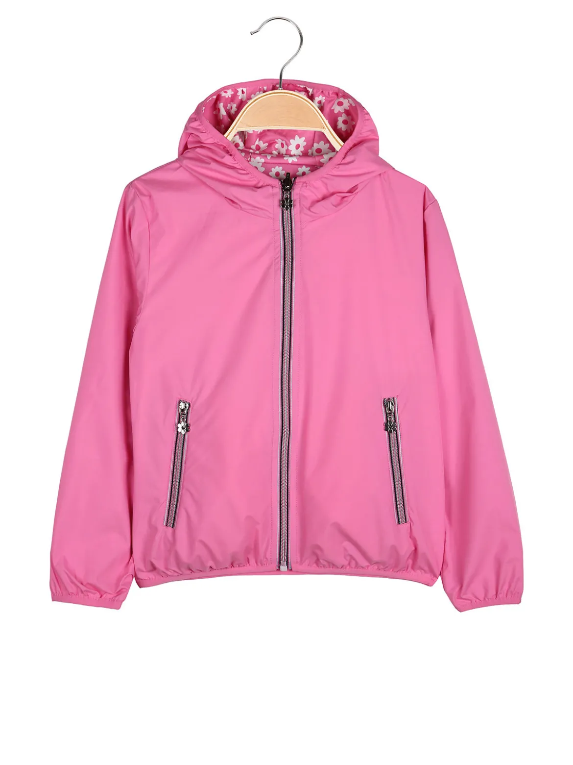 Pink Girl Giacca a vento da bambina doubleface con cappuccio - fucsia