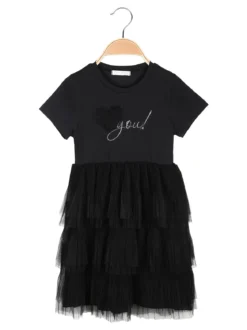 Pink Rabbit Abito da bambina a maniche corte con gonna a balze in tulle