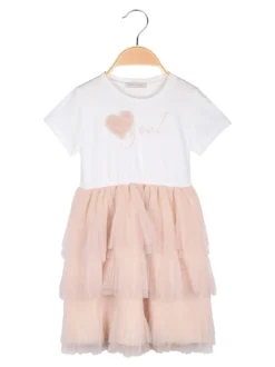 Pink Rabbit Abito da bambina a maniche corte con gonna a balze in tulle